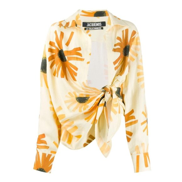 JACQUEMUS La Chemise Bahia / Size 34 / US 2 / Print Flowers Knotted Draped Shirt - Picture 4 of 8